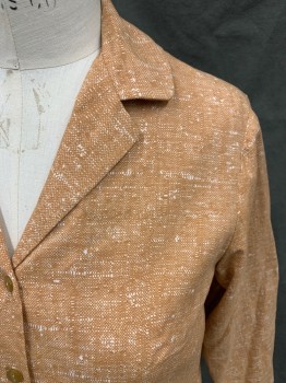 N/L, Lt Brown, White, Cotton, Print of a Woven Fabric, Button Front, Collar Attached, 3/4 Sleeve,