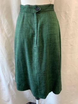PETTI, Green, Black, Wool, Synthetic, 2 Color Weave, A-line, Pleated Front, Back,  1 Button Back, Hem Below Knee