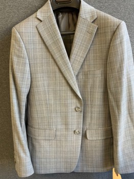 MICHAEL KORS, Gray, Dk Gray, Lt Gray, Wool, Polyester, Plaid, Single Breasted, 2 Buttons,  Notched Lapel, 3 Pockets,