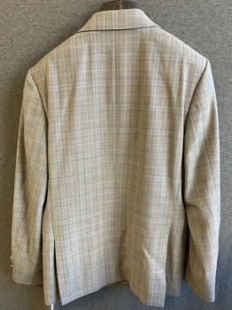 MICHAEL KORS, Gray, Dk Gray, Lt Gray, Wool, Polyester, Plaid, Single Breasted, 2 Buttons,  Notched Lapel, 3 Pockets,