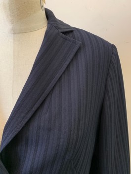 JONES NY, Navy Blue, Wool, Stripes, Single Breasted, 2 Buttons, Notched Lapel, 2 Pockets, 4 Button Cuffs, Dark Navy, Self Stripes