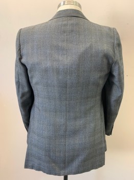 NO LABEL, Black, White, Blue, Wool, Glen Plaid, Notched Lapel, Single Breasted, Button Front, 2 Buttons, 3 Pockets