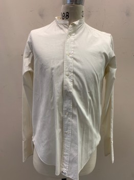 The May Company, Eggshell White, Cotton, Solid, L/S, Button Front, Mandarin Collar, 2 Button Cuff