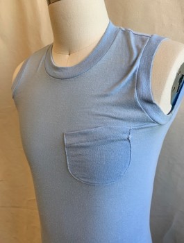 ROYAL FIRST CLASS, Lt Blue, Poly/Cotton, Solid, Jersey, Crew Neck, Sleeveless, 1 Patch Pocket, Lightly Pilled,