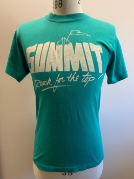 SCREEN STARS BEST, Turquoise Blue, White, Cotton, Polyester, Text, CN, S/S, "SUMMIT, REACH FOR THE TOP!", Outline Of Flag