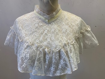 Lorrie Deo, Yellow, Off White, Cotton, Floral, Full Lace Collar, Yellow V Trim Around the Neck,