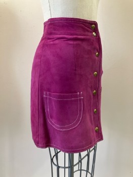 N/L, Purple, Solid, Suede, White Stitching, Skirt, F.F, B.F., 2 Pockets