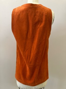 N/L, Red-orange, Solid, Suede, Open Front, Sleeveless, 2 Pockets, Side Vents