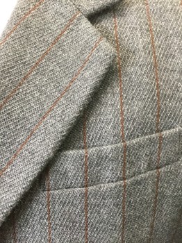 MARK COSTELLO, Gray, Rust Orange, Wool, Stripes - Pin, Single Breasted, Notched Lapel, 2 Buttons,  Made To Order, Multiples, See FC013391 & FC030576