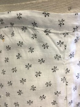 N/L, White, Black, Cotton, Calico , Floral, White with Tiny Flowers Pattern Calico, 1/2" Wide Self Waistband, Hook & Eye Closures at Center Back, Floor Length Hem, Made To Order