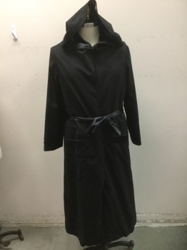 MTO, Black, Polyester, Solid, Reversible Hooded Robe, Shiny One Side, Matte the Other,  Snap at Neck, Belt Loops, MATCHING BELT, 2 Patch Pocket, Barcode in Pocket