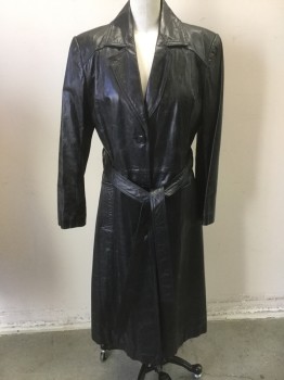 OPERA, Black, Leather, Polyester, Solid, Hard Shiny Crushed Leather,nl 3 Button Front, Pockets, Belt Attached with Buttons, Detachable Black Fleece Lining