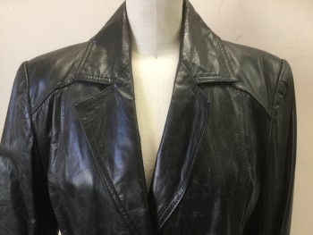 OPERA, Black, Leather, Polyester, Solid, Hard Shiny Crushed Leather,nl 3 Button Front, Pockets, Belt Attached with Buttons, Detachable Black Fleece Lining
