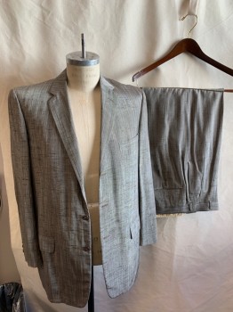 HAGAN'S, Brown, Silver, Black, Silk, Rayon, 2 Color Weave, Heathered, Slub Texture, Single Breasted, 2 Buttons, 3 Pockets, 2 Pocket Flaps, Notched Lapel, 3 Buttons Cuffs, Back Vent