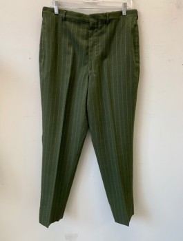 HAMPTON PARK, Olive Green, Mustard Yellow, Wool, Stripes - Pin, Flat Front, Slim Leg, Zip Fly, 4 Pockets, Belt Loops,