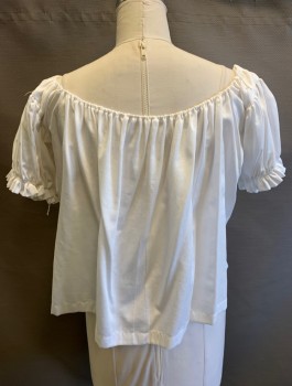 N/L MTO, White, Cotton, Solid, Peasant Blouse, Short Puffy Sleeves Gathered at Shoulder, Elastic Scoop Neck, Elastic Cuffs, Made To Order, Historical Fantasy
