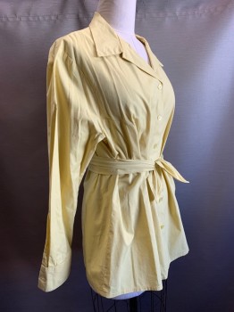 NO LABEL, Yellow, Cotton, Solid, L/S, Button Front, C.A., with Matching Waist Belt