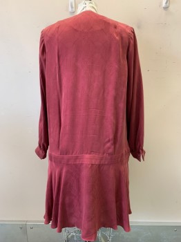 NO LABEL, Rose Pink, Polyester, Cotton, Abstract , Plus Size Dress Cardigan, L/S, Mild Abstract Pattern, Pleated Band, Gold Detailed Waist Clip with Gems