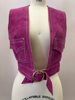 N/L, Purple, Solid, Suede, White Stitching, Vest, Gold Buckle, 2 Pockets