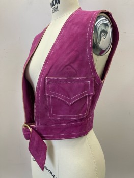 N/L, Purple, Solid, Suede, White Stitching, Vest, Gold Buckle, 2 Pockets