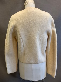 TALLY GO, Cream, Wool, Solid, Crew Neck, Single Breasted, Button Front, Gold Buttons, Long Sleeves