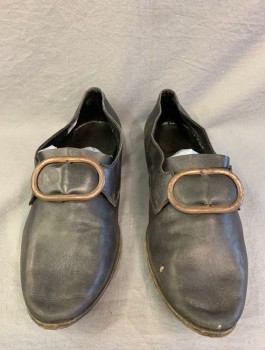 N/L MTO, Black, Leather, Slip On, Bronze Oval Buckle, Lightly Aged, Made To Order, Pilgrim