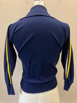 TED WILLIAMS, Navy Blue, White, Yellow, Polyester, Solid, Jacket, High Neck, Zip Front, Side Pockets, Side Bands