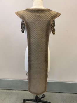 MTO, Tan Brown, Synthetic, Suedette, Scale Like Textured Pattern, Round Neck,  Cap Sleeves, Beaded Off The Shoulder Straps