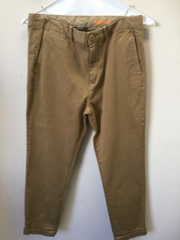 CREW CUT, Khaki Brown, Cotton, Solid, Dark Khaki, Flat Front, Zip Front, 5 Pockets, with Cuff Hem