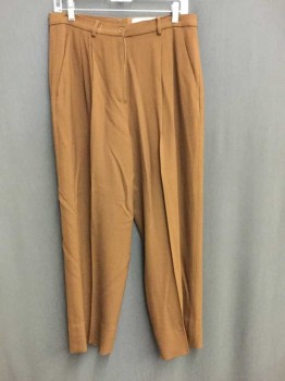 DKNY, Brown, Rayon, Wool, Solid, Pleated Front, Zip Fly, Belt Loops,