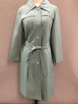 N/L, Sage Green, Polyester, Solid, Single Breasted, Tan Buttons, Collar Attached, 2 Pockets, Belt Loops, **W/Matching Belt,