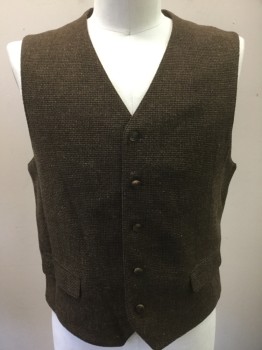 PERRY ELLIS, Dk Brown, Black, Wool, 5 Buttons, 2 Pockets, Monk Cloth Weave
