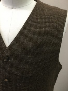 PERRY ELLIS, Dk Brown, Black, Wool, 5 Buttons, 2 Pockets, Monk Cloth Weave