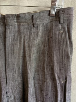 HAGAN'S, Brown, Gray, Black, Silk, Rayon, 2 Color Weave, Heathered, Zip Fly, 4 Pockets, Cuffed Hem, Pleated Front,