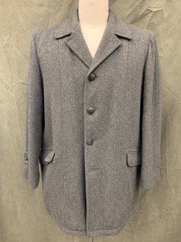 HALL AMERICAN, Gray, Wool, Heathered, Single Breasted, Collar Attached, Notched Lapel, 2 Flap Pockets, Long Sleeves, Button Tab at Cuff, Faux Fur Lining *Missing Bottom Button*