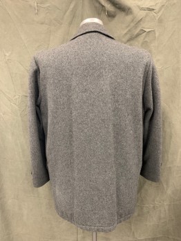 HALL AMERICAN, Gray, Wool, Heathered, Single Breasted, Collar Attached, Notched Lapel, 2 Flap Pockets, Long Sleeves, Button Tab at Cuff, Faux Fur Lining *Missing Bottom Button*