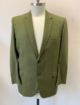 DONZINI, Avocado Green, Wool, Speckled, Single Breasted, Thin Notched Lapel, 2 Buttons, 3 Pockets,
