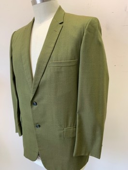 DONZINI, Avocado Green, Wool, Speckled, Single Breasted, Thin Notched Lapel, 2 Buttons, 3 Pockets,