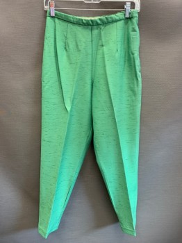 KORATRON, Kelly Green, Polyester, Solid, High Waist, Side Zip, Slubbed Texture, Pegged
