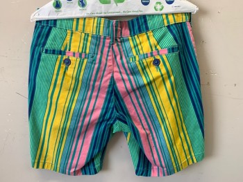 FOREVER 21, Yellow, Green, Blue, Pink, Cotton, Stripes - Vertical , F.F, 4 Pockets,