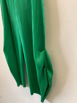 N/L, Green, Polyester, Solid, Elastic Waist, Permanent Pleated Fabric, Gathered at Outter Seam Cuffs