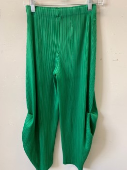 N/L, Green, Polyester, Solid, Elastic Waist, Permanent Pleated Fabric, Gathered at Outter Seam Cuffs