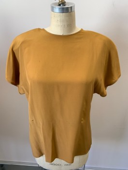 JONES NEW YORK, Mustard Yellow, Silk, Solid, S/S, Button Back, Cap Sleeve **Stains On Front And Pits, Shoulder Pads