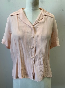 A WEBER ORIGINAL, Baby Pink, Polyester, Solid, S/S, Button Front, C.A., Vertical Seams