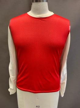 VIKING, Red, Nylon, CN, L/S, Jersey Mesh, Ivory Collar & Sleeves, Red Stripe On Sleeves