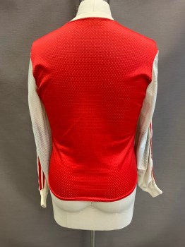 VIKING, Red, Nylon, CN, L/S, Jersey Mesh, Ivory Collar & Sleeves, Red Stripe On Sleeves