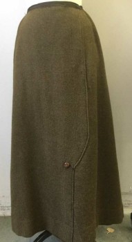 N/L, Brown, Dk Brown, Rust Orange, Wool, Solid, Floral, Suit Skirt, Fitted Waist with Grosgrain Band, Hook & Eyes and Snap Front Side Closure,