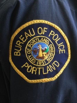 BLAUER, Black, Nylon, Polyester, Solid, Zip Front, Cargo Pockets, Collar Attached, "Bureau of Police Portland" Patches on Arms, Removable Liner, Epaulets, Side Zip Under Arms