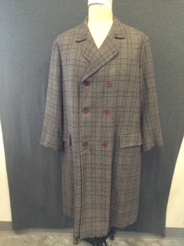 N/L FOX 46, Gray, White, Rust Orange, Charcoal Gray, Wool, Plaid, Tweed, Double Breasted, with Chocolate Plastic Buttons, 2 Pockets with Flaps, Slit Center Back,