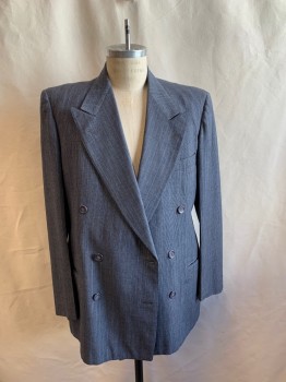 CURLEE CLOTHES, Gray, Navy Blue, Lt Blue, Wool, Stripes, Double Breasted, 6 Buttons, Peaked Lapel, 3 Pockets, 4 Buttons Cuffs, 4 PIECES, Jacket, Vest, 2 Pairs Of Pants